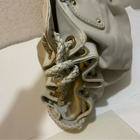 MICHAEL KORS Cream Pebbled Leather  Satchel Tote Bag  PEBBLE LEATHER WOVEN - Picture 4 of 15